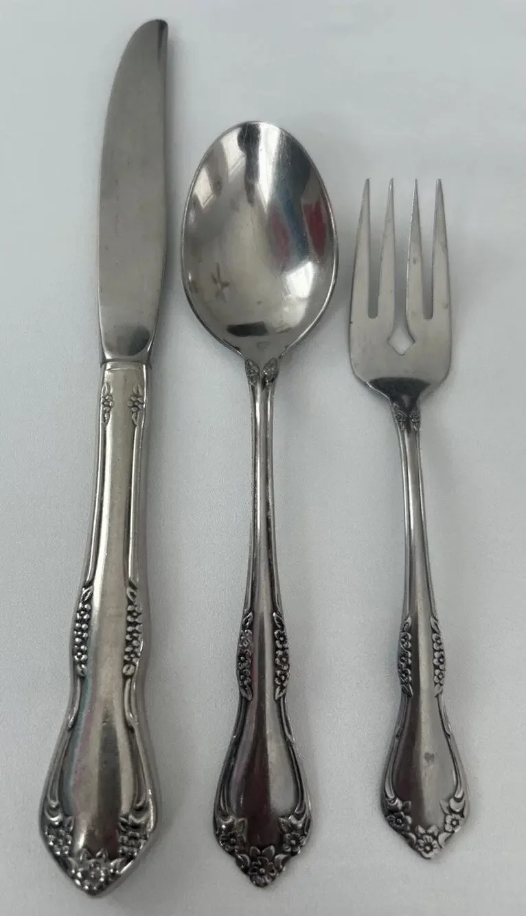 Vtg Oneida Mansfield Amadeus Rogers Stainless Flatware Set Of 3 Knife Spoon Fork